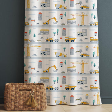 Construction Equipment Nursery Curtains Window Drapes, Custom Size Kids Room Decor, Gift Pillow Covers Toddler Room Houses, City Road Theme