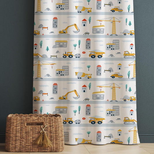 Construction Equipment Nursery Curtains Window Drapes, Custom Size Kids Room Decor, Gift Pillow Covers Toddler Room Houses, City Road Theme