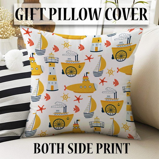Yellow Submarine Nursery Curtains & Gift Pillow Covers - Custom Kids Room Drapes, Toddler Marine Decor, Gift, Custom Size Options