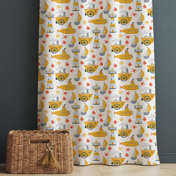 Yellow Submarine Nursery Curtains & Gift Pillow Covers - Custom Kids Room Drapes, Toddler Marine Decor, Gift, Custom Size Options