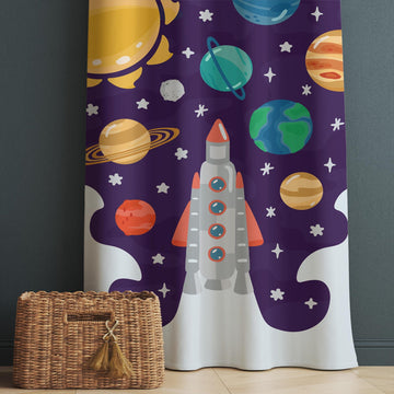 Galaxy Space Nursery Curtains & Gift Pillow Covers - Rocket Stars Planet Kids Room Drapes, Toddler Decor Gift, Custom Room Window Treatment