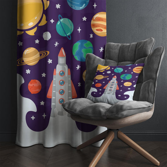 Galaxy Space Nursery Curtains & Gift Pillow Covers - Rocket Stars Planet Kids Room Drapes, Toddler Decor Gift, Custom Room Window Treatment