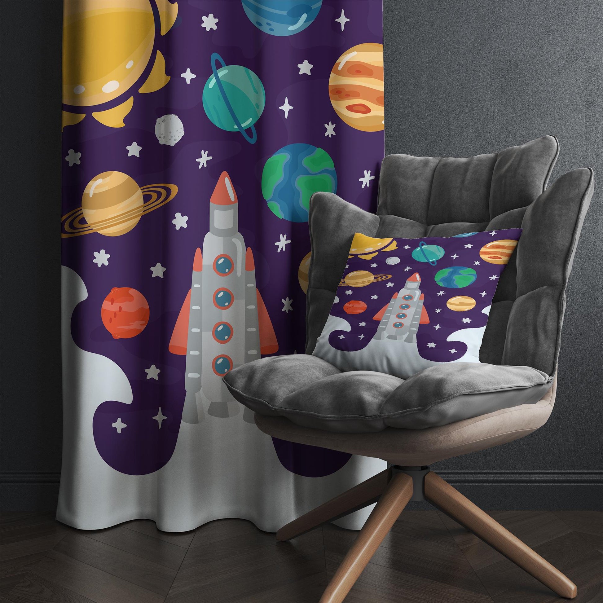 Galaxy Space Nursery Curtains & Gift Pillow Covers - Rocket Stars Planet Kids Room Drapes, Toddler Decor Gift, Custom Room Window Treatment