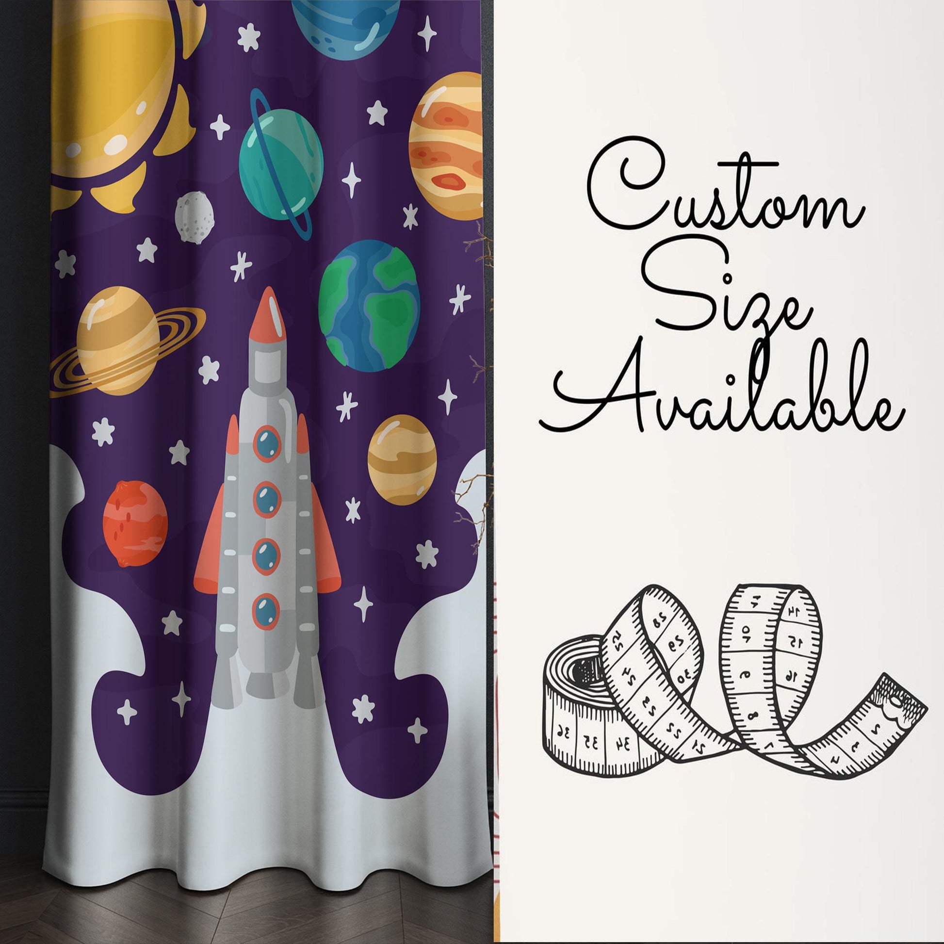 Galaxy Space Nursery Curtains & Gift Pillow Covers - Rocket Stars Planet Kids Room Drapes, Toddler Decor Gift, Custom Room Window Treatment