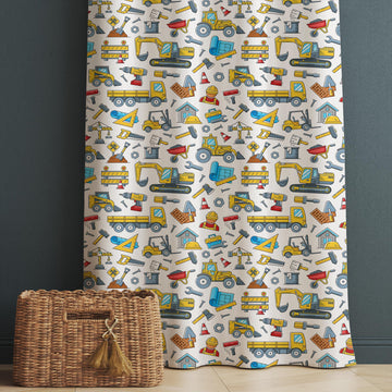 Kids Nursery Curtains Construction Equipment Theme Bulldozer Hammer Saw Window Drapes Custom Size Room Decor Gift Pillow Covers