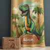 Green Dinosaur Nursery Curtains with Ancient Palm Trees – Custom Size Kids Window Drapes & Matching Pillow Covers Room Decor Gift