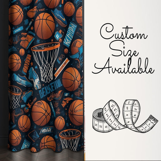 Kids Basketball Balls Curtains & Gift Pillow Covers, Custom Size Nursery Drapes, Sports Room Decor for Boys’ Bedroom Window Treatment