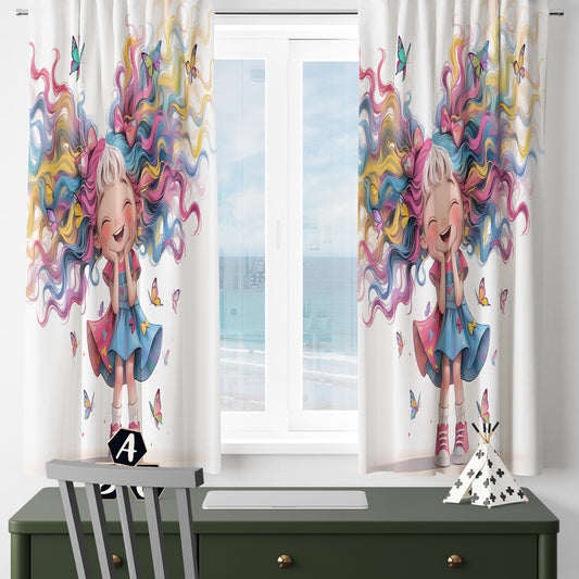 Colorful Hairs Girls Kids Curtains & Pillow Covers, Custom Nursery Drapes, Room Decor for Girls ’ Bedroom Window Treatment