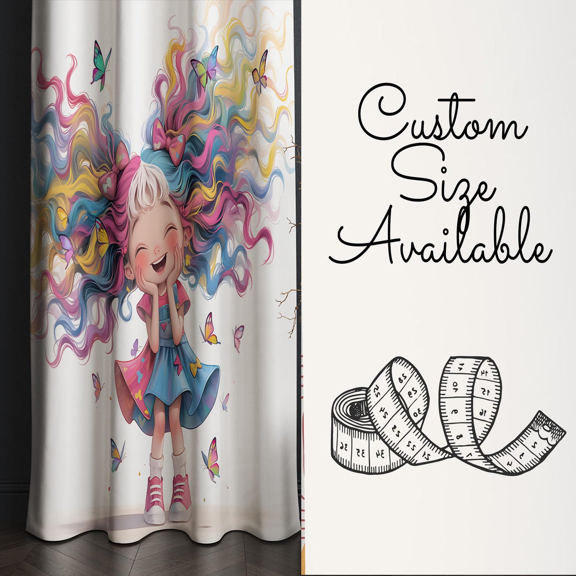 Colorful Hairs Girls Kids Curtains & Pillow Covers, Custom Nursery Drapes, Room Decor for Girls ’ Bedroom Window Treatment
