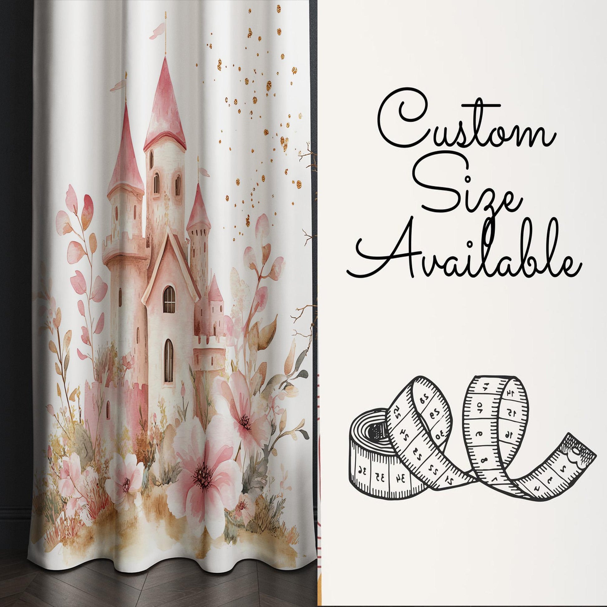 Pink Medieval Castle Girls Kids Curtains & Pillow Covers, Custom Nursery Drapes, Room Decor for Girls ’ Bedroom Window Treatment