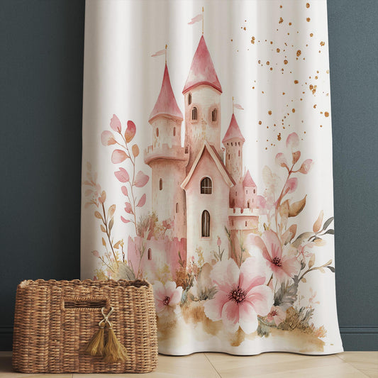 Pink Medieval Castle Girls Kids Curtains & Pillow Covers, Custom Nursery Drapes, Room Decor for Girls ’ Bedroom Window Treatment