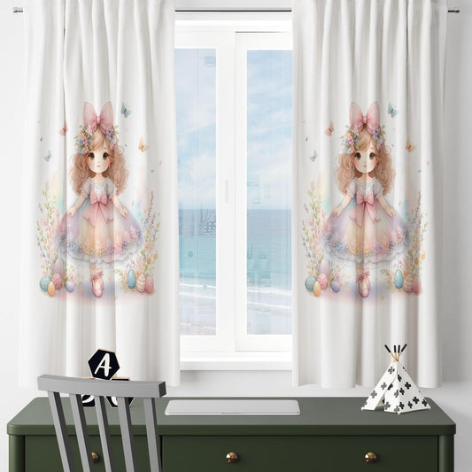 Cute Princess Girl Floral Kids Curtains & Pillow Covers, Custom Nursery Drapes, Room Decor for Girls ’ Bedroom Window Treatment