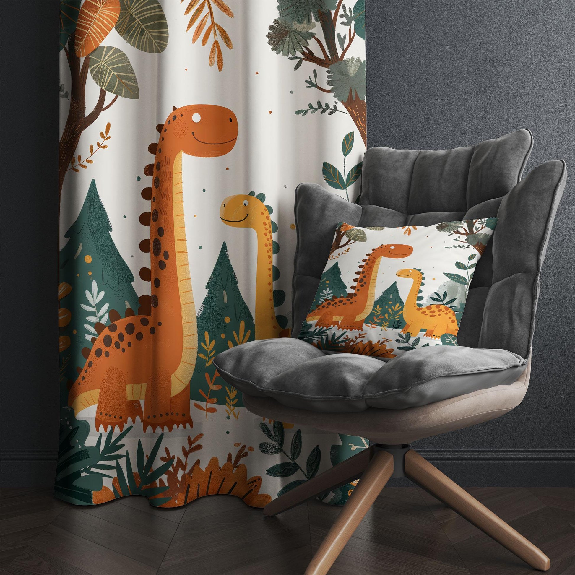 Dinosaur Kids Curtains & Gift Pillow Covers, Custom Dino Theme Nursery Drapes, Bedroom Window Treatment, Child Room Decor