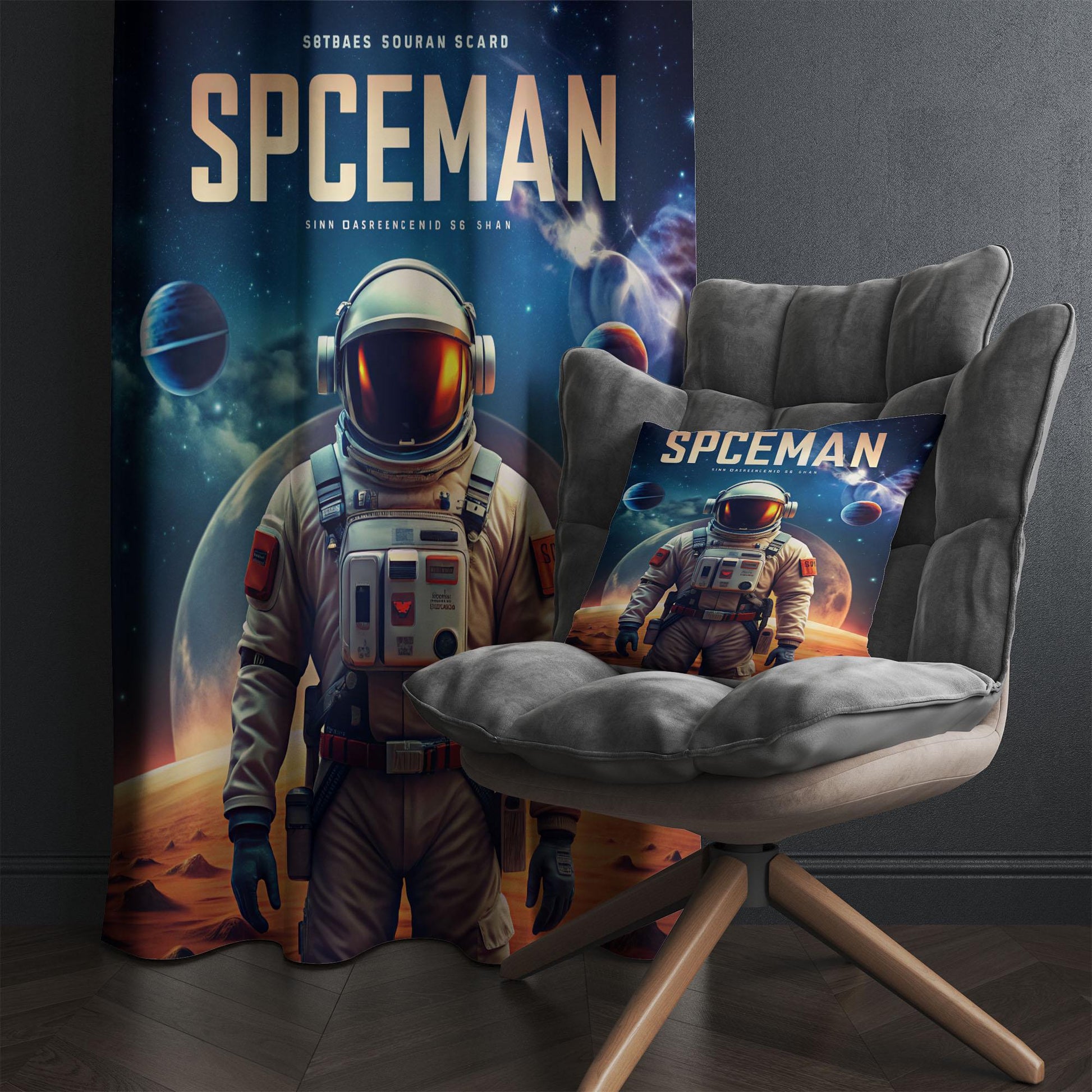 Space Galaxy Kids Curtains & Gift Pillow Covers, Custom Spaceman Nursery Drapes, Child Bedroom Window Treatment Decor