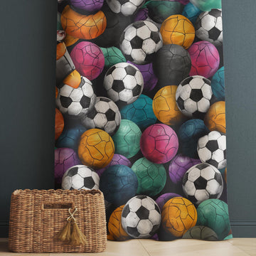 Colorful Balls Kids Curtains & Gift Pillow Covers, Custom Sports Ball Nursery Drapes, Child Bedroom Window Treatment Decor