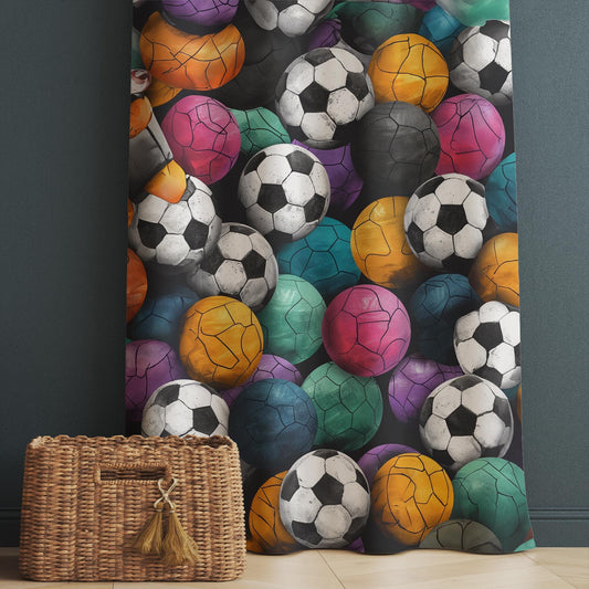 Colorful Balls Kids Curtains & Gift Pillow Covers, Custom Sports Ball Nursery Drapes, Child Bedroom Window Treatment Decor