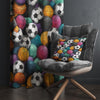 Colorful Balls Kids Curtains & Gift Pillow Covers, Custom Sports Ball Nursery Drapes, Child Bedroom Window Treatment Decor