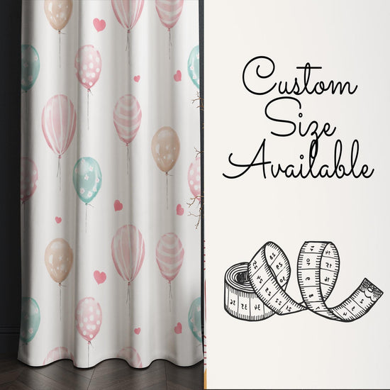 Nursery Curtains Pink Green Balloons Hearts, Custom Baby Room Drapes & Gift Pillow Covers, Cute Bedroom Window Treatment Decor