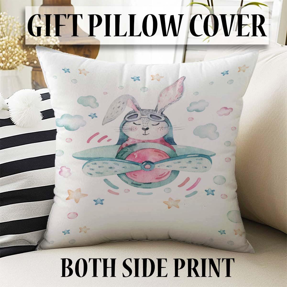 Bunny Rabbit Pilot Plane Clouds Baby Nursery Curtains , Custom Baby Room Drapes, Gift Pillow Covers, Cute Bedroom Window Treatment Decor