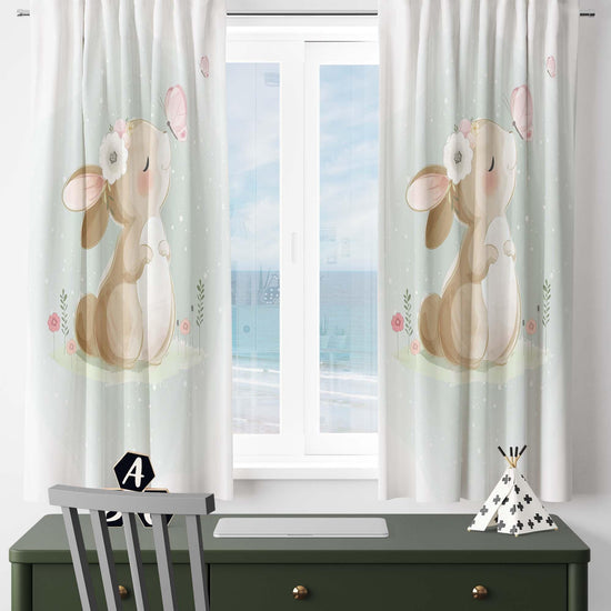 Cute Bunny Rabbit  Baby Nursery Curtains , Custom Baby Room Drapes, Gift Pillow Covers, Cute Bedroom Window Treatment Decor