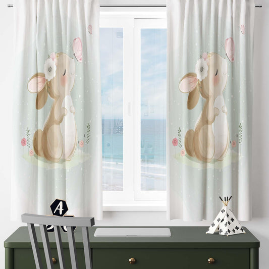 Cute Bunny Rabbit  Baby Nursery Curtains , Custom Baby Room Drapes, Gift Pillow Covers, Cute Bedroom Window Treatment Decor