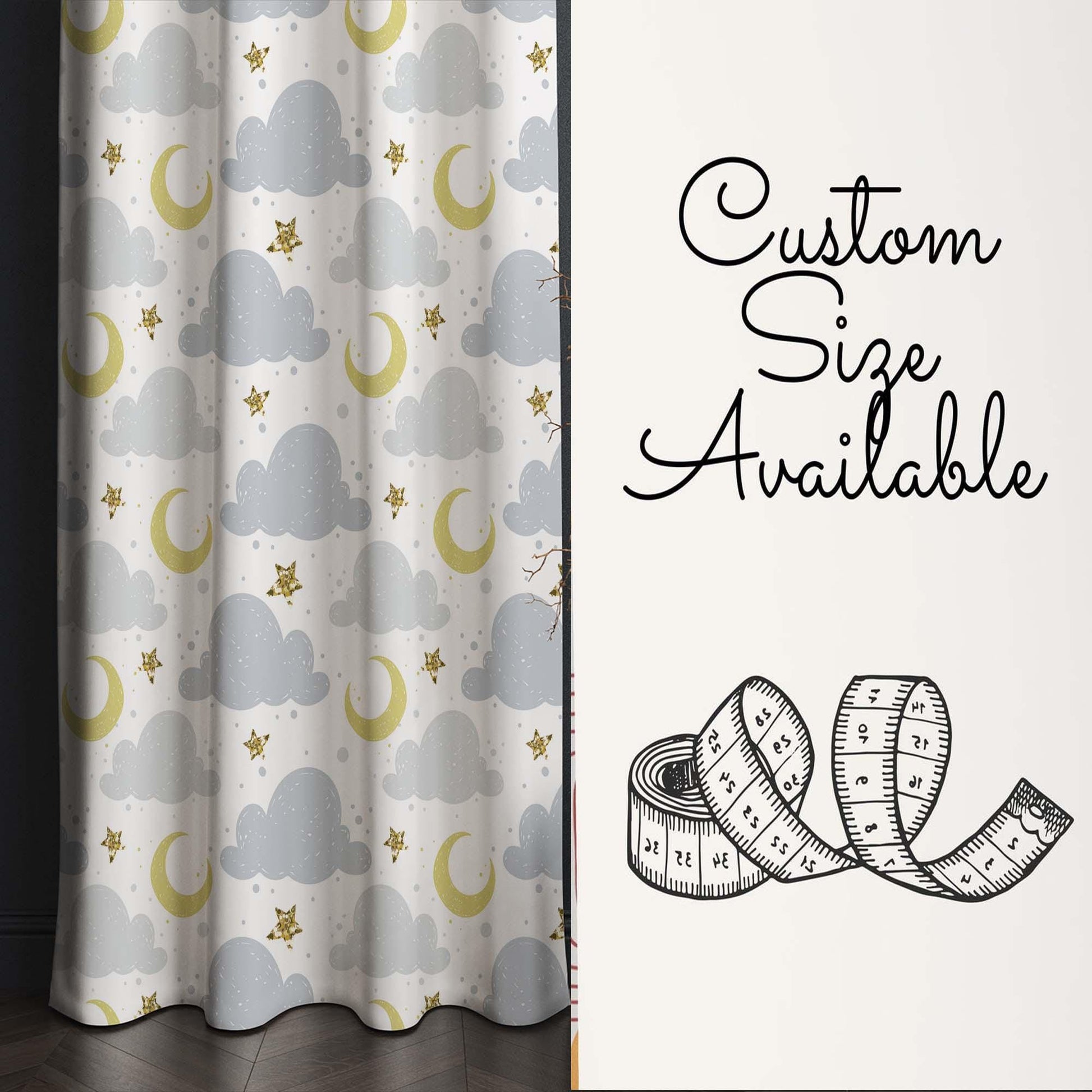 Cute Moon Stars Clouds  Baby Nursery Curtains , Custom Baby Room Drapes, Gift Pillow Covers, Cute Bedroom Window Treatment Decor