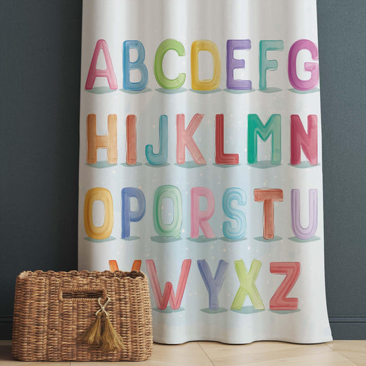 Alphabet Educational Letters Nursery Curtains – Custom Kids Room Drapes & Cute Bedroom Window Treatment Decor with Gift Pillow Covers