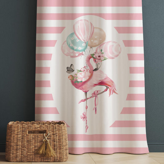 Cute Pink Flamingo Animal Girl Nursery Curtains – Custom Kids Room Drapes & Cute Bedroom Window Treatment Decor with Gift Pillow Covers