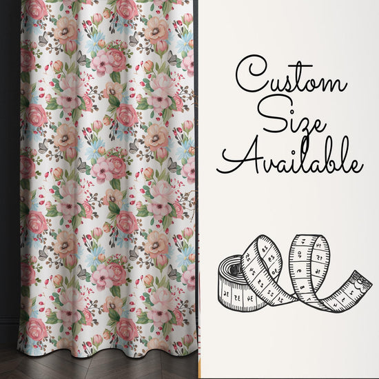 Colorful Flowers Floral Roses Girl Nursery Curtains – Custom Kids Room Drapes & Cute Bedroom Window Treatment Decor with Gift Pillow Covers