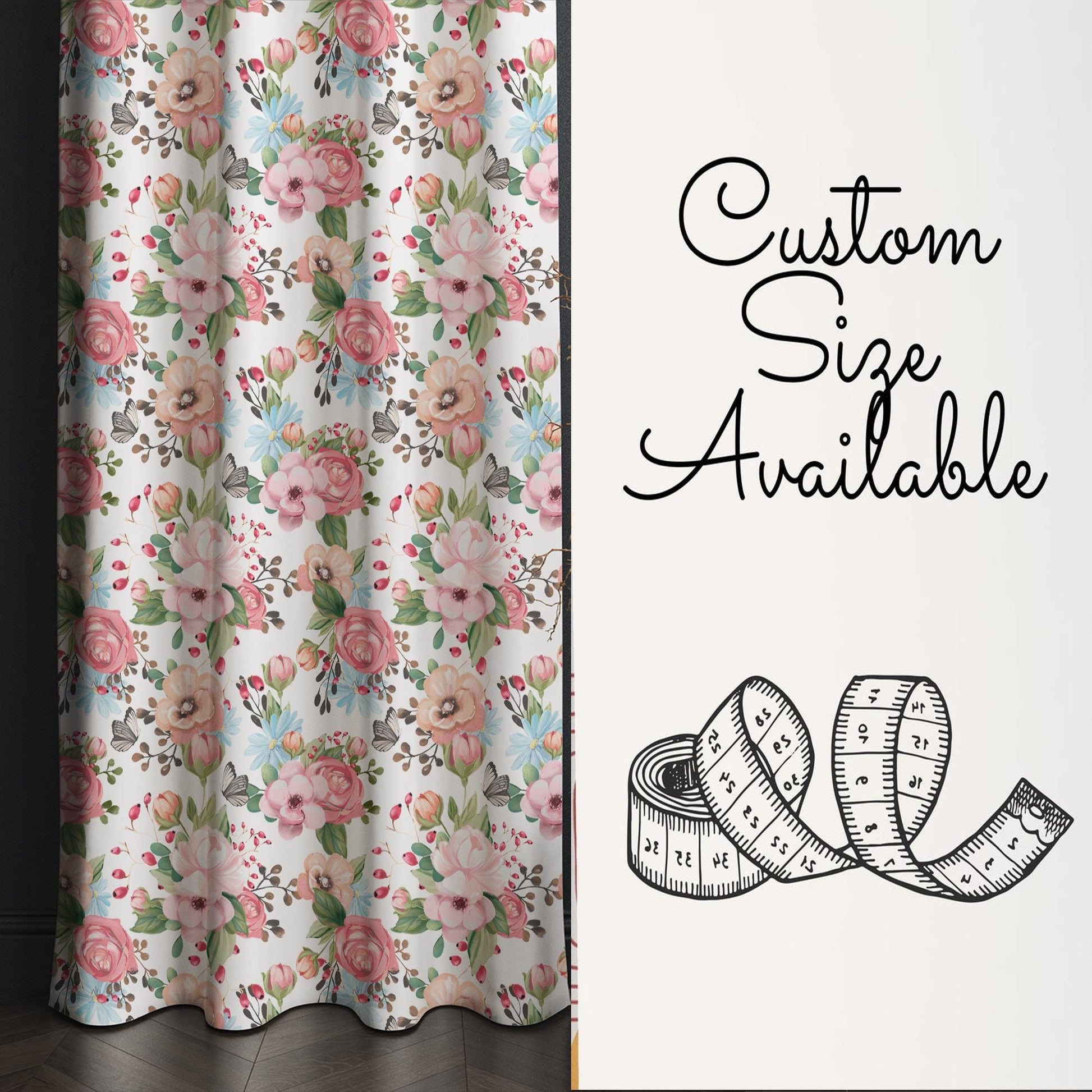 Colorful Flowers Floral Roses Girl Nursery Curtains – Custom Kids Room Drapes & Cute Bedroom Window Treatment Decor with Gift Pillow Covers