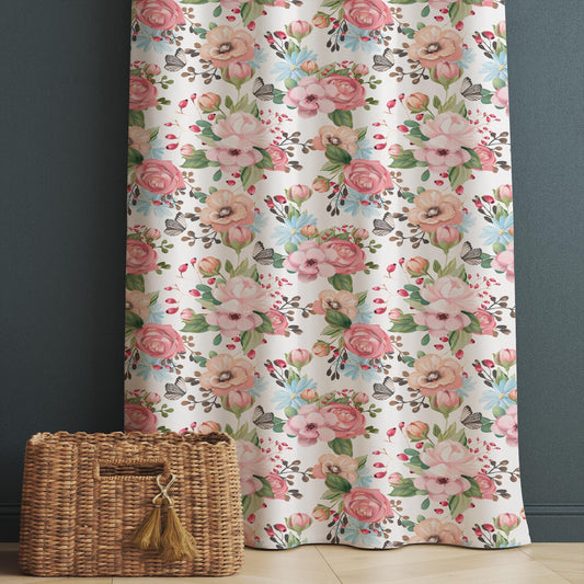 Colorful Flowers Floral Roses Girl Nursery Curtains – Custom Kids Room Drapes & Cute Bedroom Window Treatment Decor with Gift Pillow Covers