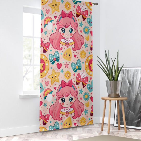 Sheer Cute Pink Princess Curtain for Girls Kids Room – Colorful Nursery Net Voile, Lightweight & Machine Washable - Matching Accessories