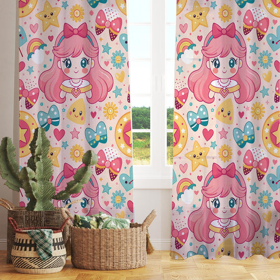 Sheer Cute Pink Princess Curtain for Girls Kids Room – Colorful Nursery Net Voile, Lightweight & Machine Washable - Matching Accessories