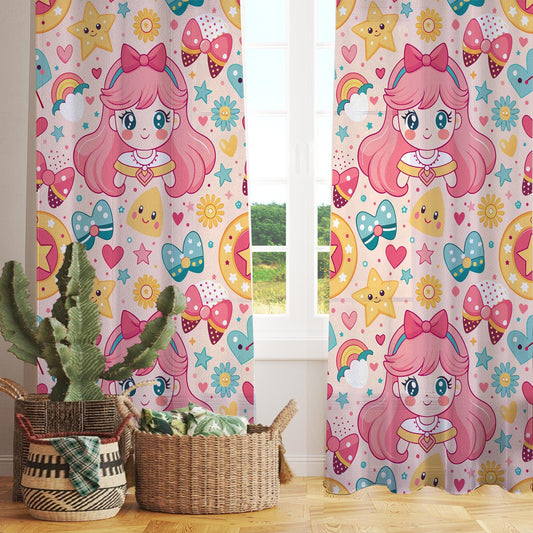 Sheer Cute Pink Princess Curtain for Girls Kids Room – Colorful Nursery Net Voile, Lightweight & Machine Washable - Matching Accessories