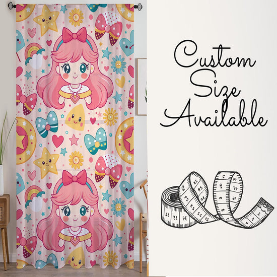 Sheer Cute Pink Princess Curtain for Girls Kids Room – Colorful Nursery Net Voile, Lightweight & Machine Washable - Matching Accessories