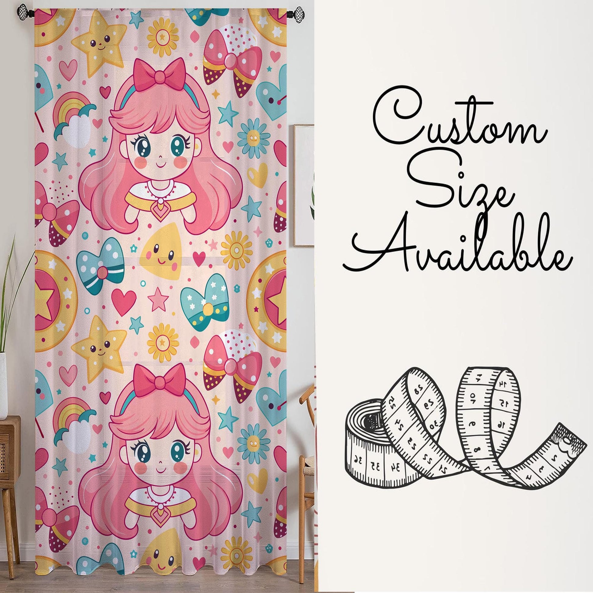 Sheer Cute Pink Princess Curtain for Girls Kids Room – Colorful Nursery Net Voile, Lightweight & Machine Washable - Matching Accessories