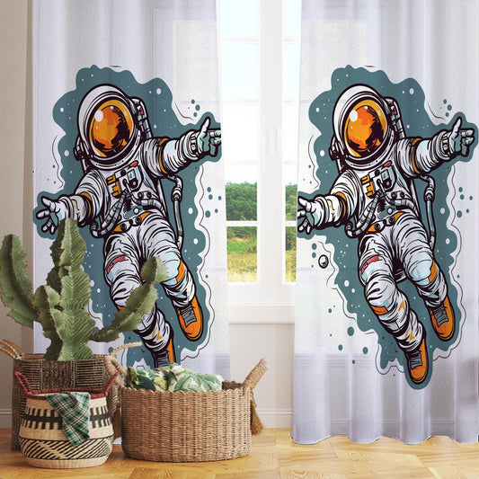Astronaut Space Sheer Curtain for Kids Room –Boys Nursery Net Voile, Lightweight & Machine Washable - Matching Accessories