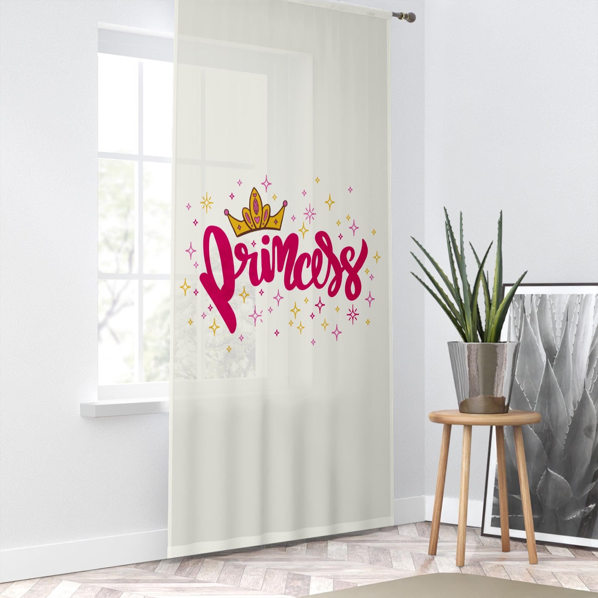 Pink White Princess Writen Sheer Curtain for Kids Room –Girls Nursery Net Voile, Lightweight & Machine Washable - Matching Accessories