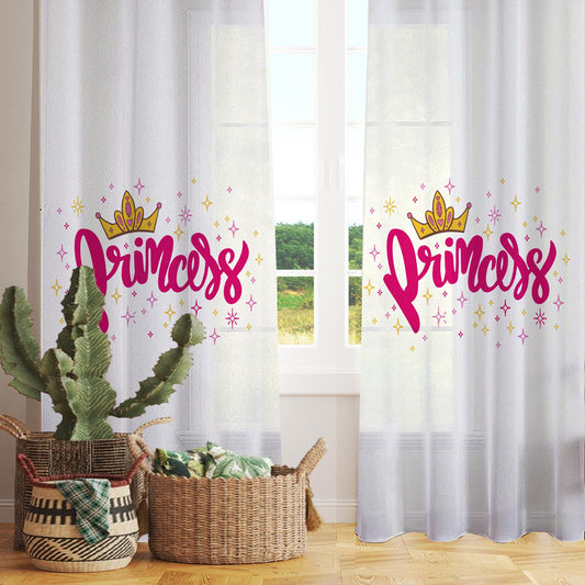 Pink White Princess Writen Sheer Curtain for Kids Room –Girls Nursery Net Voile, Lightweight & Machine Washable - Matching Accessories