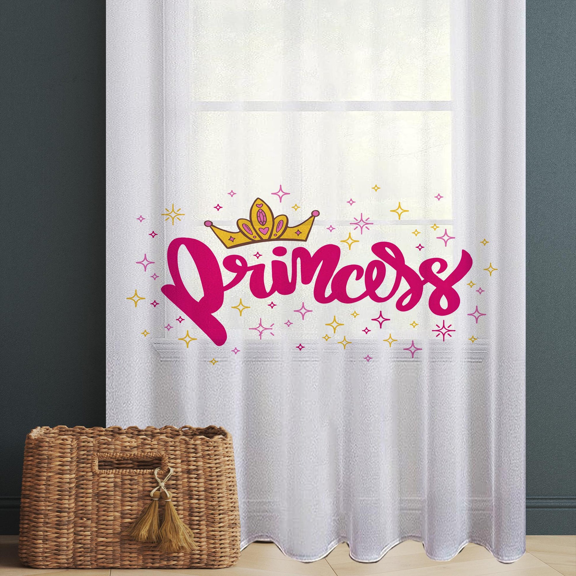 Pink White Princess Writen Sheer Curtain for Kids Room –Girls Nursery Net Voile, Lightweight & Machine Washable - Matching Accessories