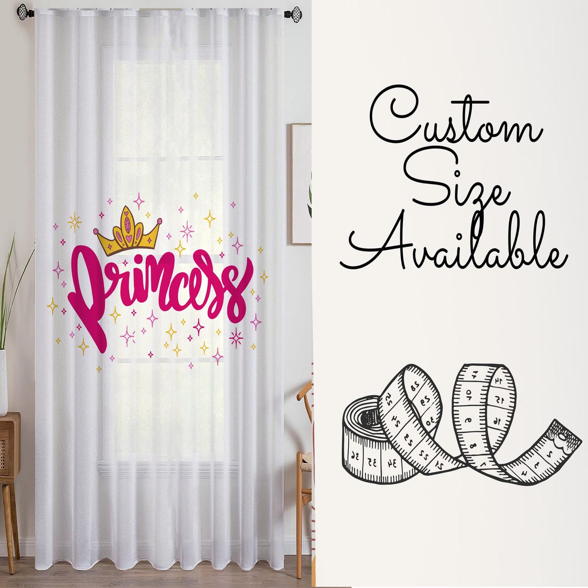 Pink White Princess Writen Sheer Curtain for Kids Room –Girls Nursery Net Voile, Lightweight & Machine Washable - Matching Accessories
