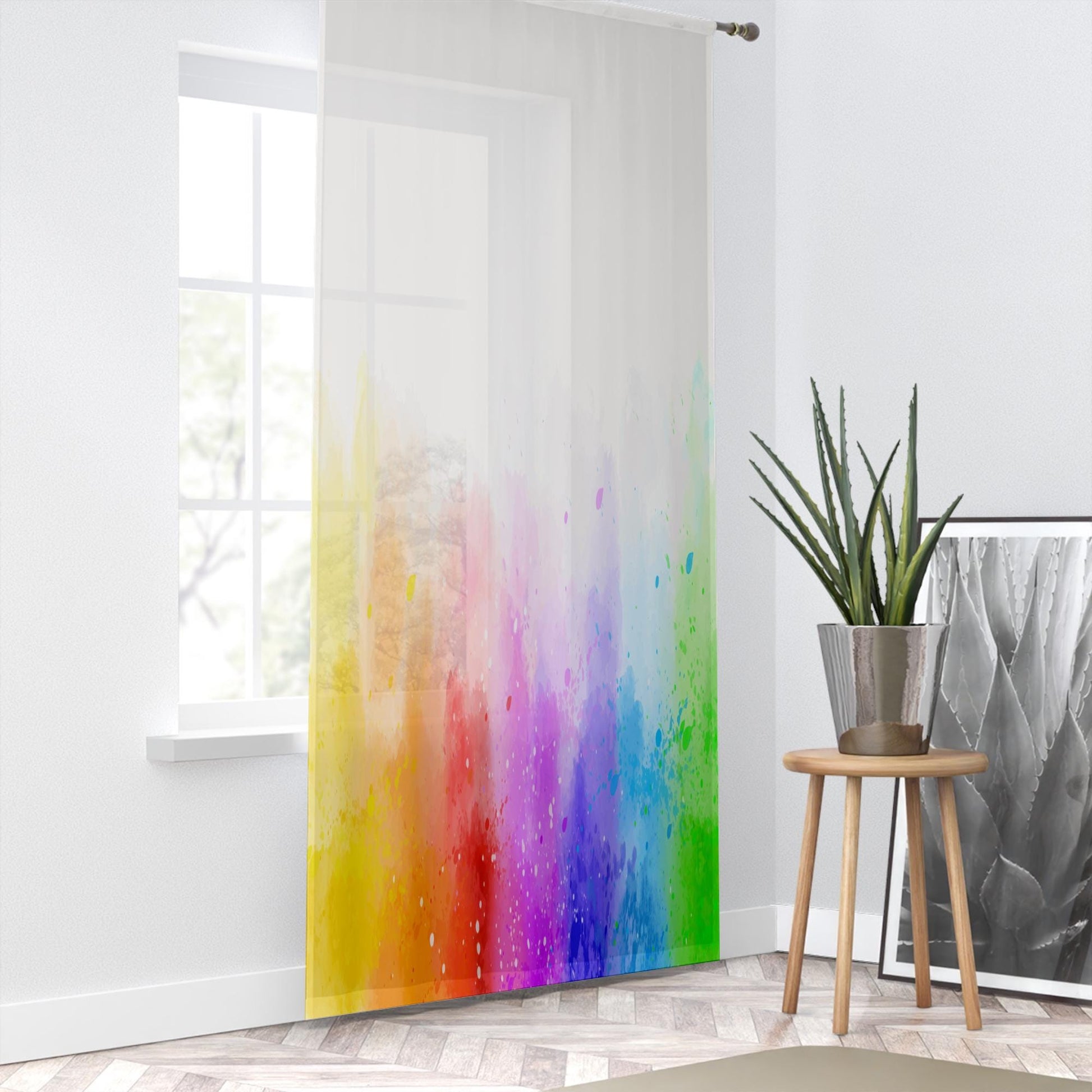 Colorful Rainbow Sheer Curtain for Girls Kids Room –Baby Nursery Net Voile, Lightweight & Machine Washable - Matching Accessories