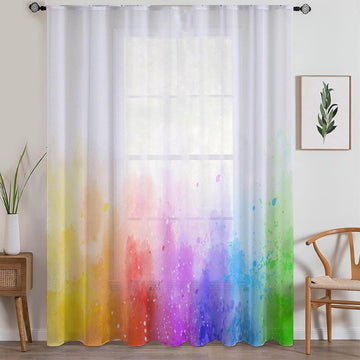 Colorful Rainbow Sheer Curtain for Girls Kids Room –Baby Nursery Net Voile, Lightweight & Machine Washable - Matching Accessories