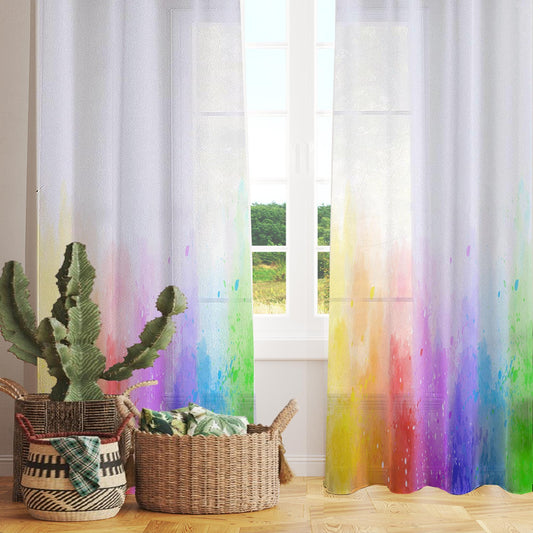 Colorful Rainbow Sheer Curtain for Girls Kids Room –Baby Nursery Net Voile, Lightweight & Machine Washable - Matching Accessories