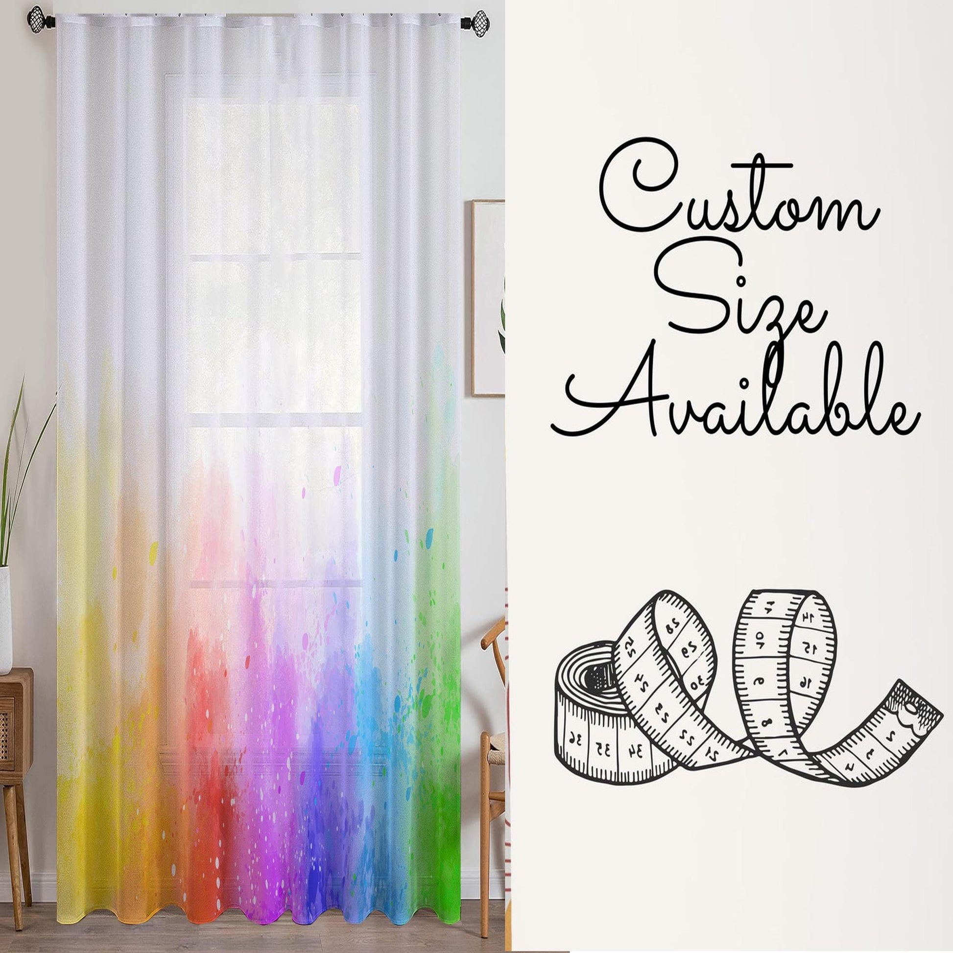 Colorful Rainbow Sheer Curtain for Girls Kids Room –Baby Nursery Net Voile, Lightweight & Machine Washable - Matching Accessories