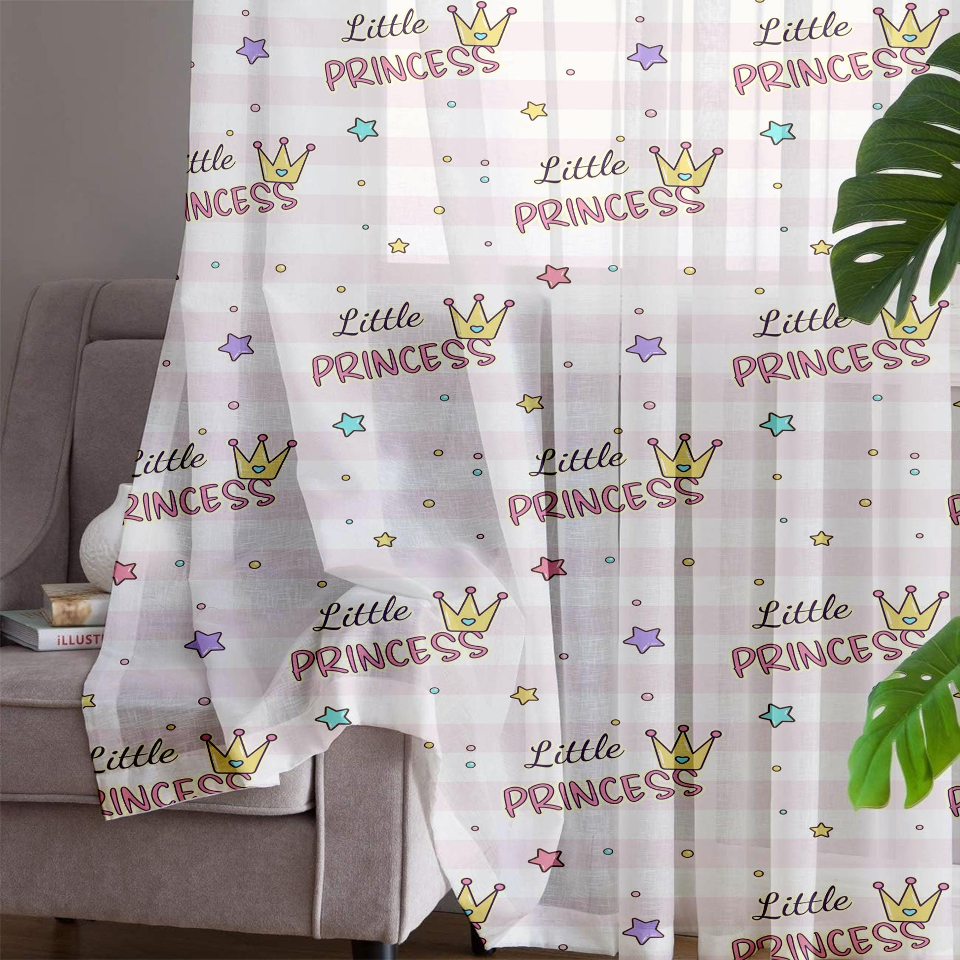 Princess Pink White Sheer Curtain for Girls Kids Room –Little Princess Nursery Net Voile, Lightweight & Machine Washable