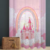 Pink Princess Castle Sheer Curtain for Girls Room, Lightweight Pink Nursery Net Voile, Kids Room Window Drapes, Machine Washable