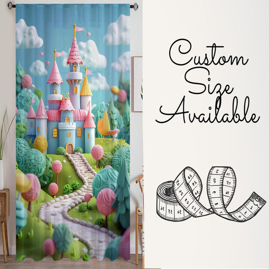 Colorful Castle Sheer Curtain for Girls Room, Lightweight Candy Town Nursery Net Voile, Kids Room Window Drapes, Machine Washable