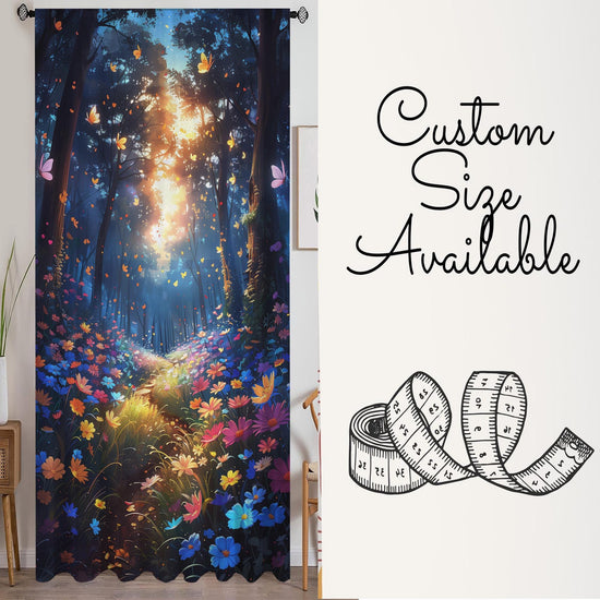 Colorful Flowers Woodland Path Sheer Curtain for Girls Room, Lightweight Floral Nursery Net Voile, Kids Room Window Drapes, Machine Washable