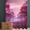 Pink Trees Forest Path Sheer Curtain for Girls Room, Lightweight Floral Nursery Net Voile, Kids Room Window Drapes, Machine Washable